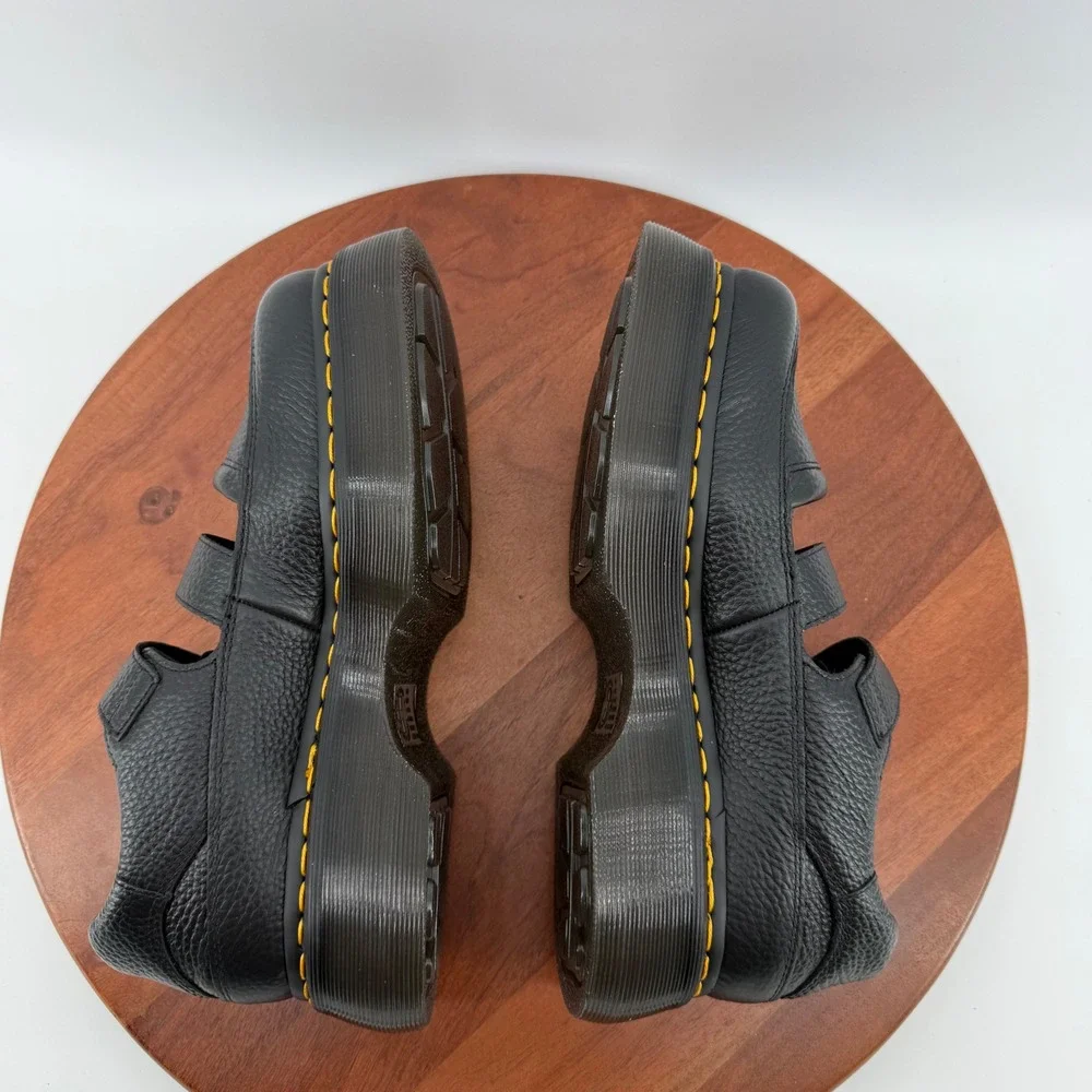 Dr. Martens Buzz MJ Black Milled Nappa Leather Platform Chunky Mary Jane Women 9